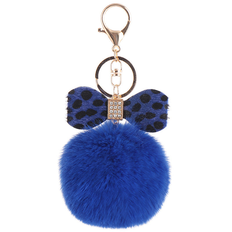 Leopard Bow Fur Ball Schoolbag Pendant Key Chain - 0 - Bijou Her - Color -  - 