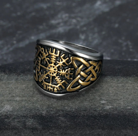 Handcrafted Stainless Steel Vegvisir And Celtic Knot Ring - 0 - Bijou Her - Size -  - 