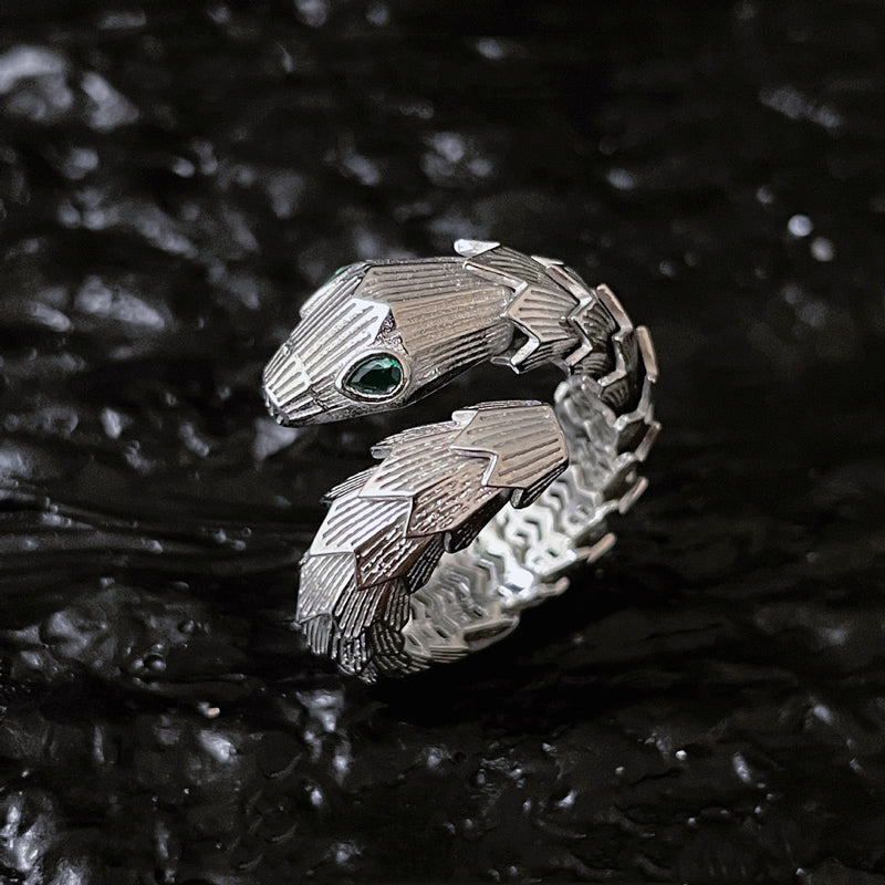 Silver And Green Zirconium Snake Ring - 0 - Bijou Her -  -  - 