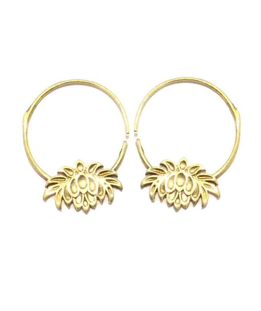 Lotus Flower Hoop Earrings - Brass and Silver Jewelry for Sensitive Skin - Jewelry & Watches - Bijou Her -  -  - 