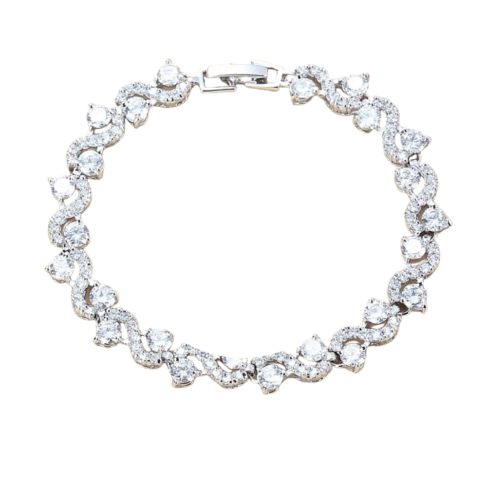 White Gold Wave Tennis Bracelet with Round Cut CZ Stones - Women's Fashion Jewelry - Jewelry & Watches - Bijou Her -  -  - 