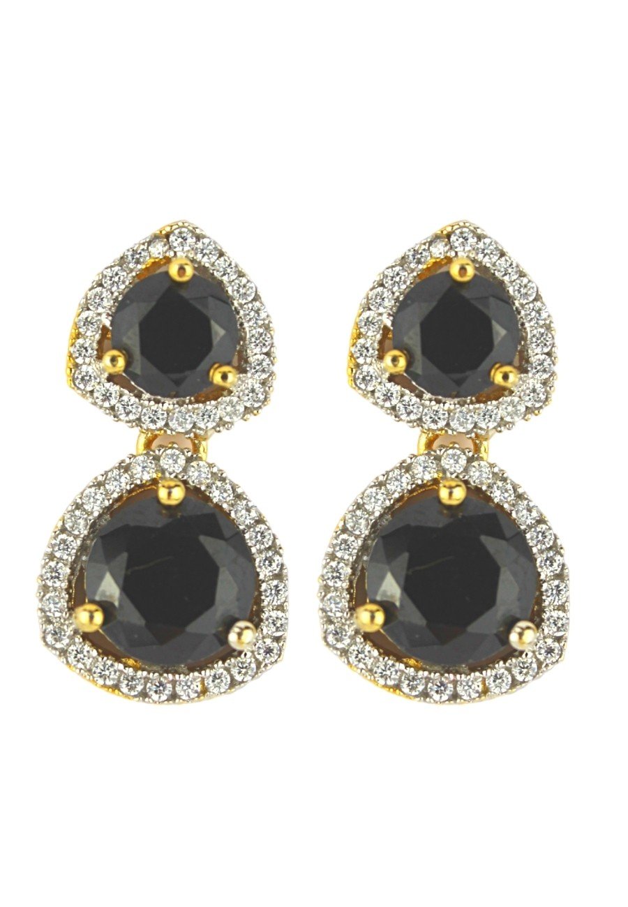 Nikobar Stone Earrings - Gold Plated with Encrusted Crystals and Island Design - Jewelry & Watches - Bijou Her -  -  - 