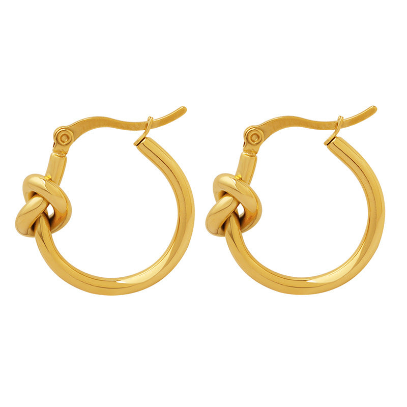 Titanium Steel Plated With 18k Gold Earrings Knotted Circle - 0 - Bijou Her -  -  - 