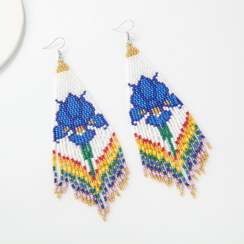 Long Bohemian Flower Tassel Earrings - 0 - Bijou Her -  -  - 