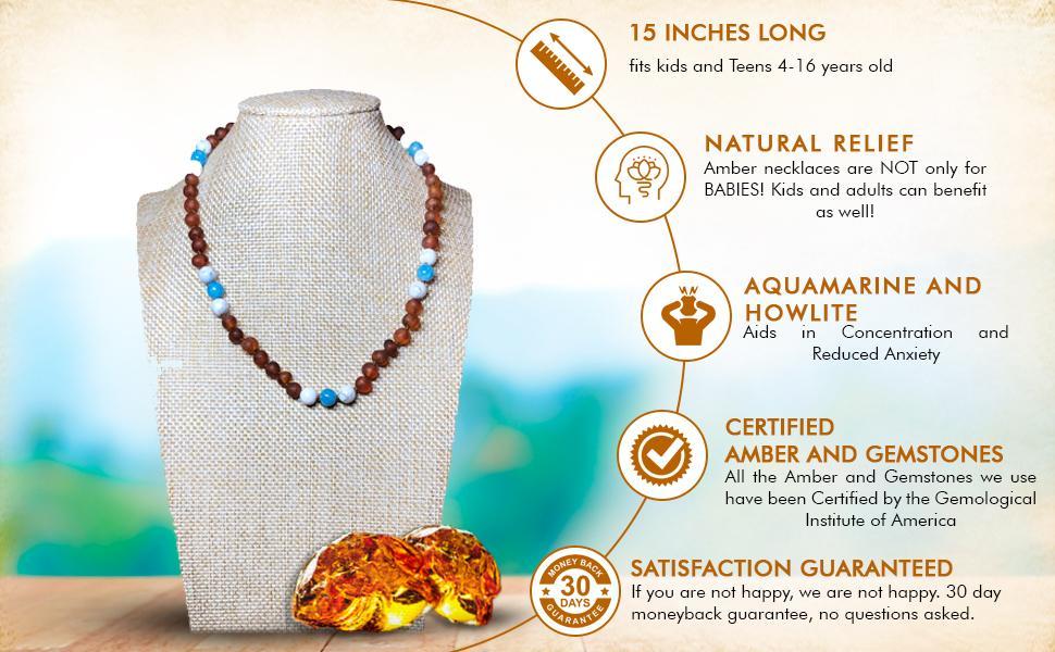 Howlite/Aquamarine Amber Necklace for Kids: Immune Boosting & Healing Properties - Jewelry & Watches - Bijou Her -  -  - 