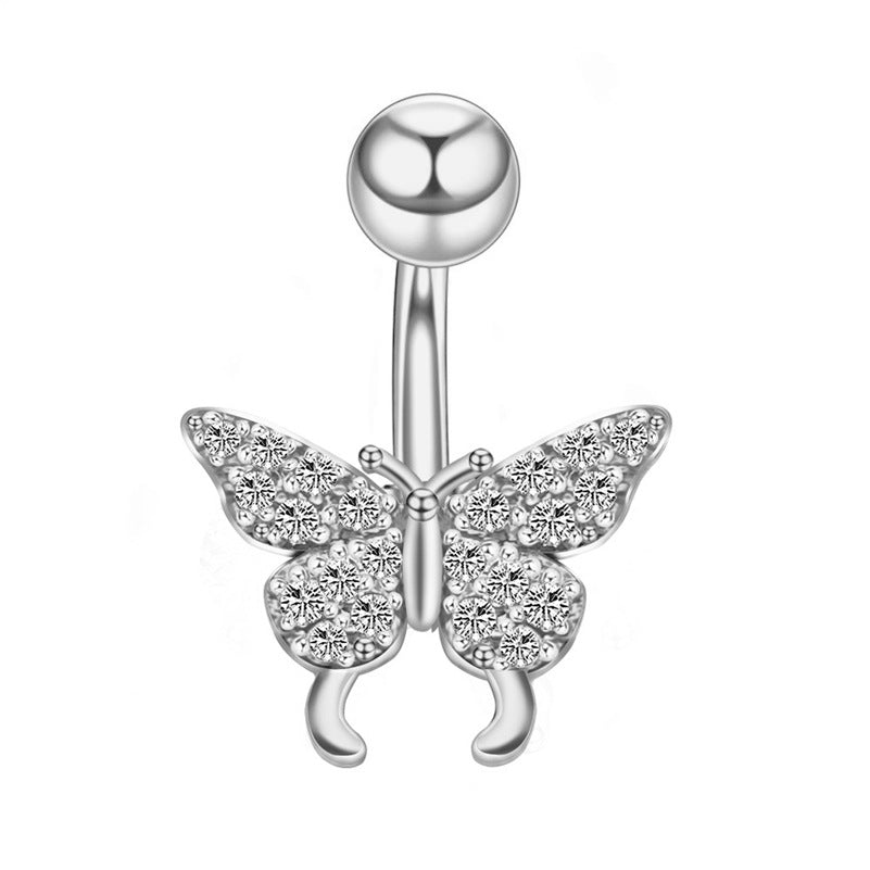 Stainless Steel Navel Ring Butterfly Zircon Body Piercing Ornament - 0 - Bijou Her - Color -  - 