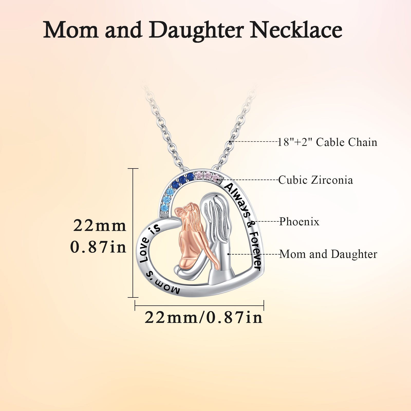 Rose Gold Mother Daughter Pendant Necklace in 925 Sterling Silver - 5 - Bijou Her -  -  - 