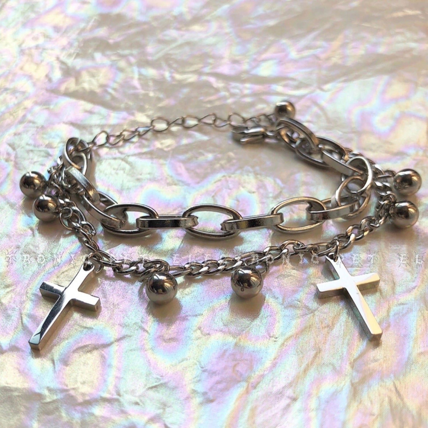 Women's Vintage Cross Double Bracelet - 0 - Bijou Her -  -  - 