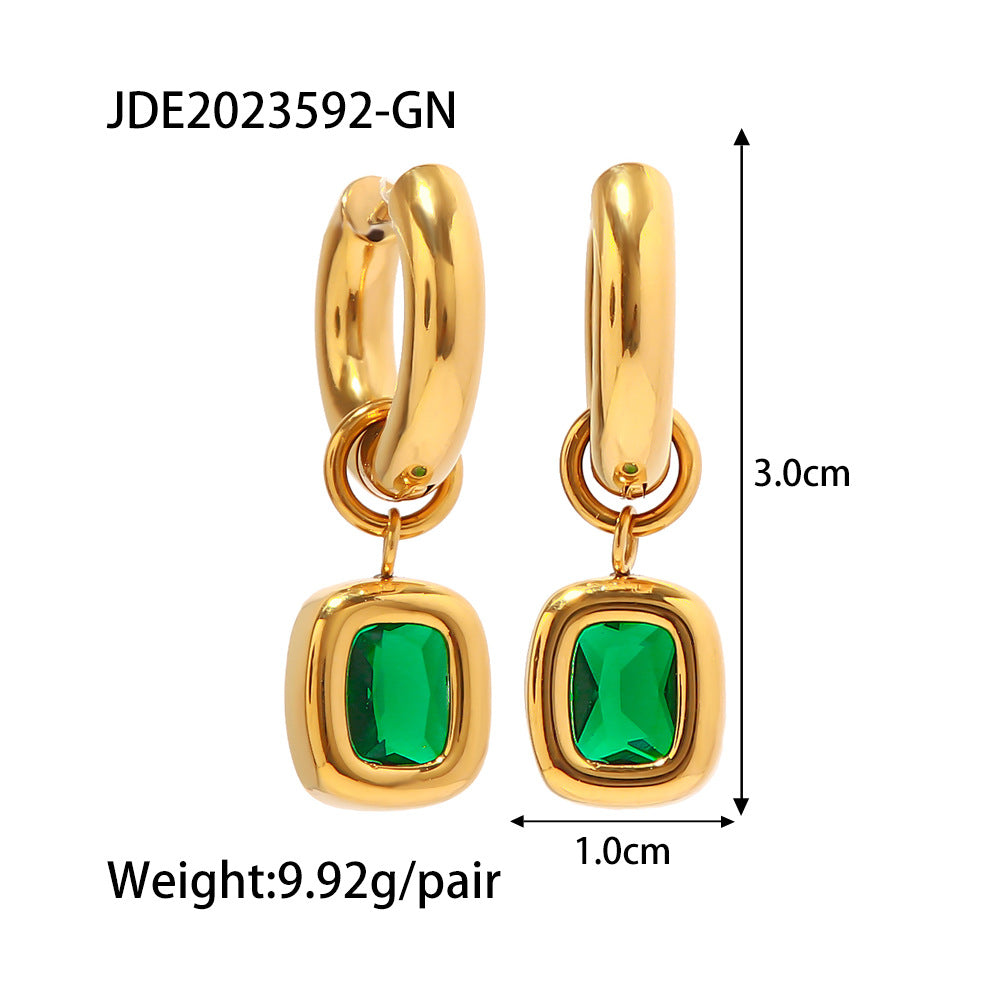 Women's Fashionable And Versatile Green Zirconia Stainless Steel Dangle Earrings - 0 - Bijou Her -  -  - 