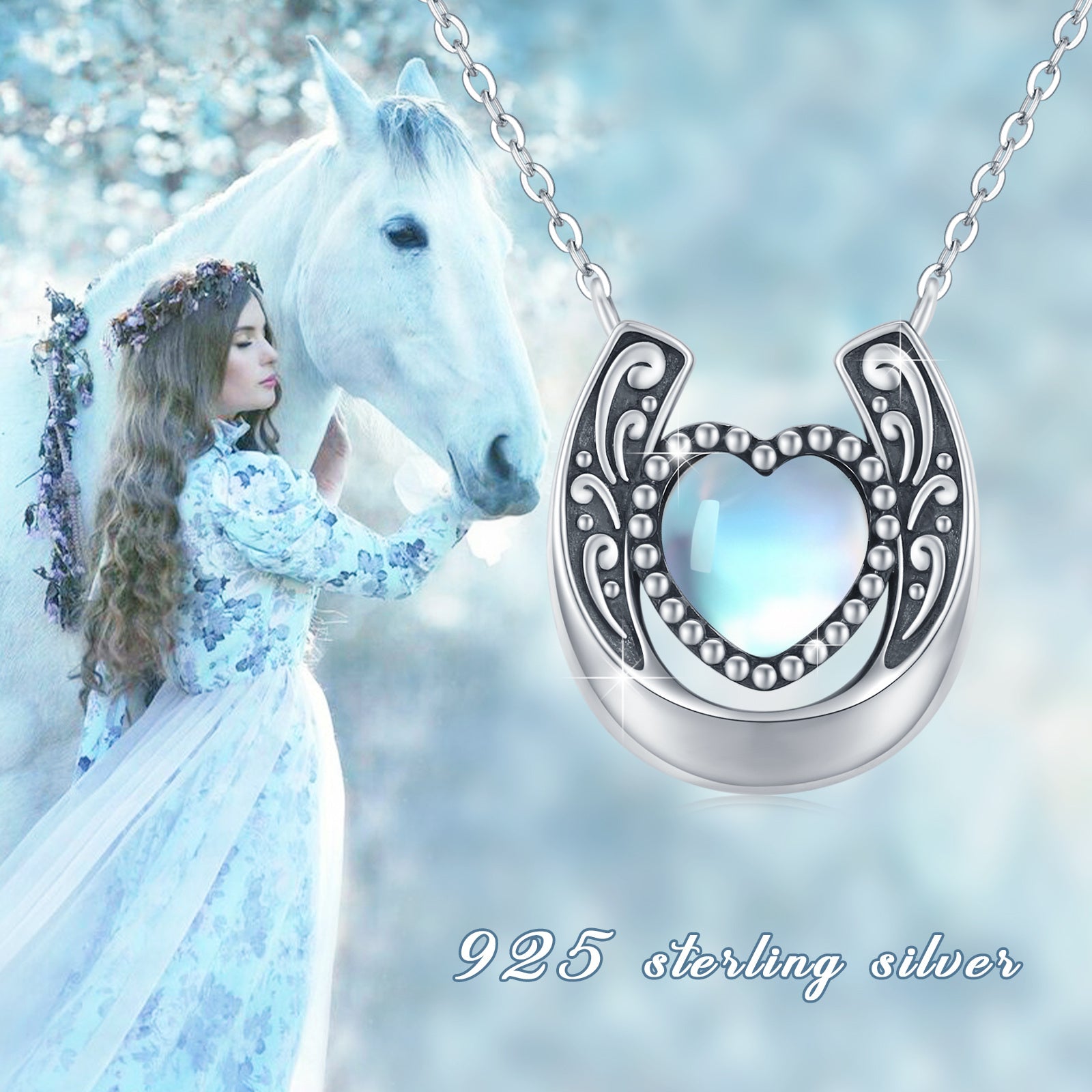 Moonstone Horseshoe Pendant Necklace in 925 Sterling Silver - 5 - Bijou Her -  -  - 