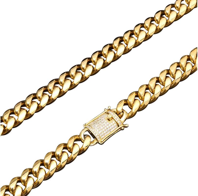 Men's CZ Cuban Chain - Solid Steel Metal with Precision Set Stones - Jewelry & Watches - Bijou Her -  -  - 