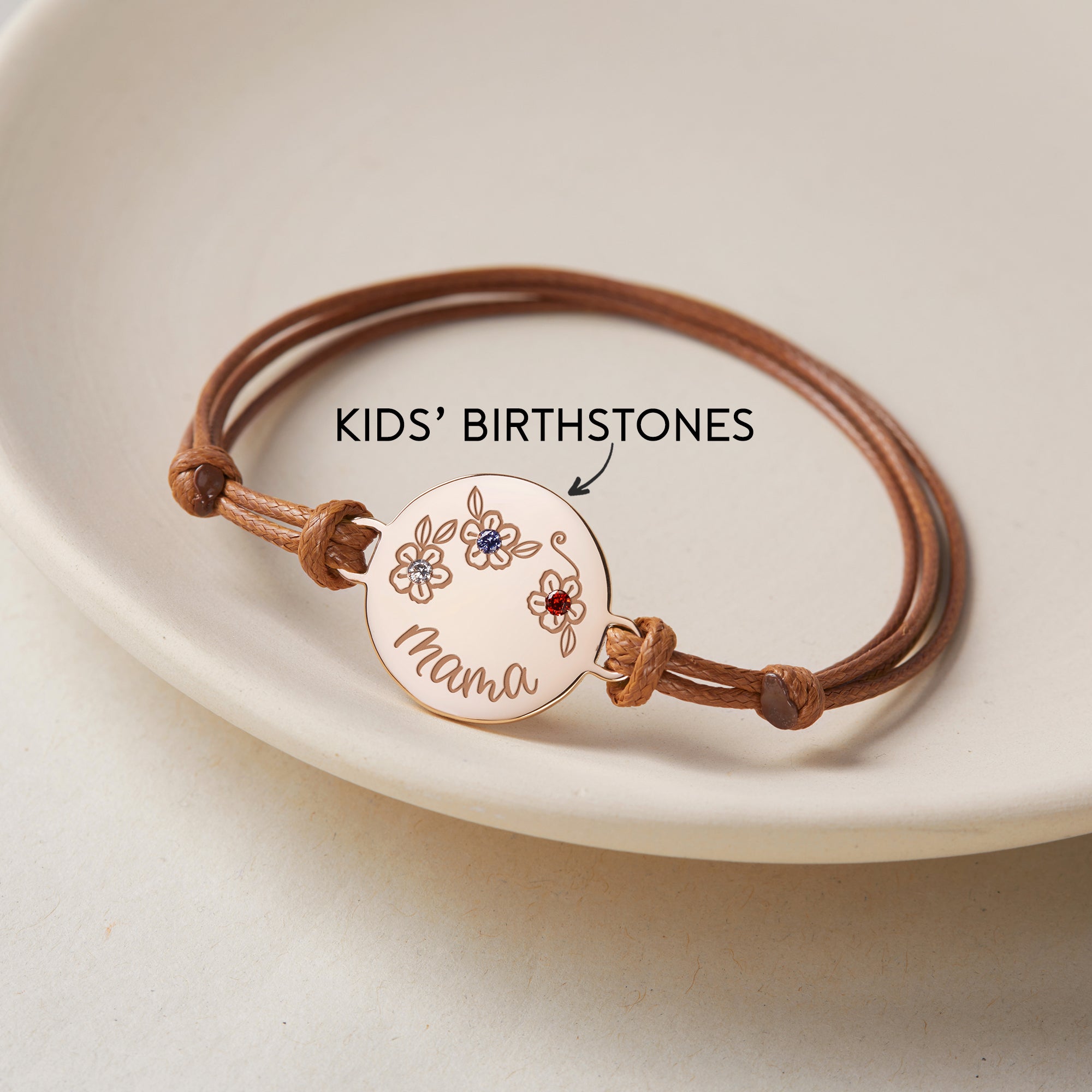 Personalized Birthstone Flower Bracelet for Mom/Grandma - 925 Sterling Silver & 18K Gold Plated Leather Jewelry Gift - Bracelets - Bijou Her -  -  - 