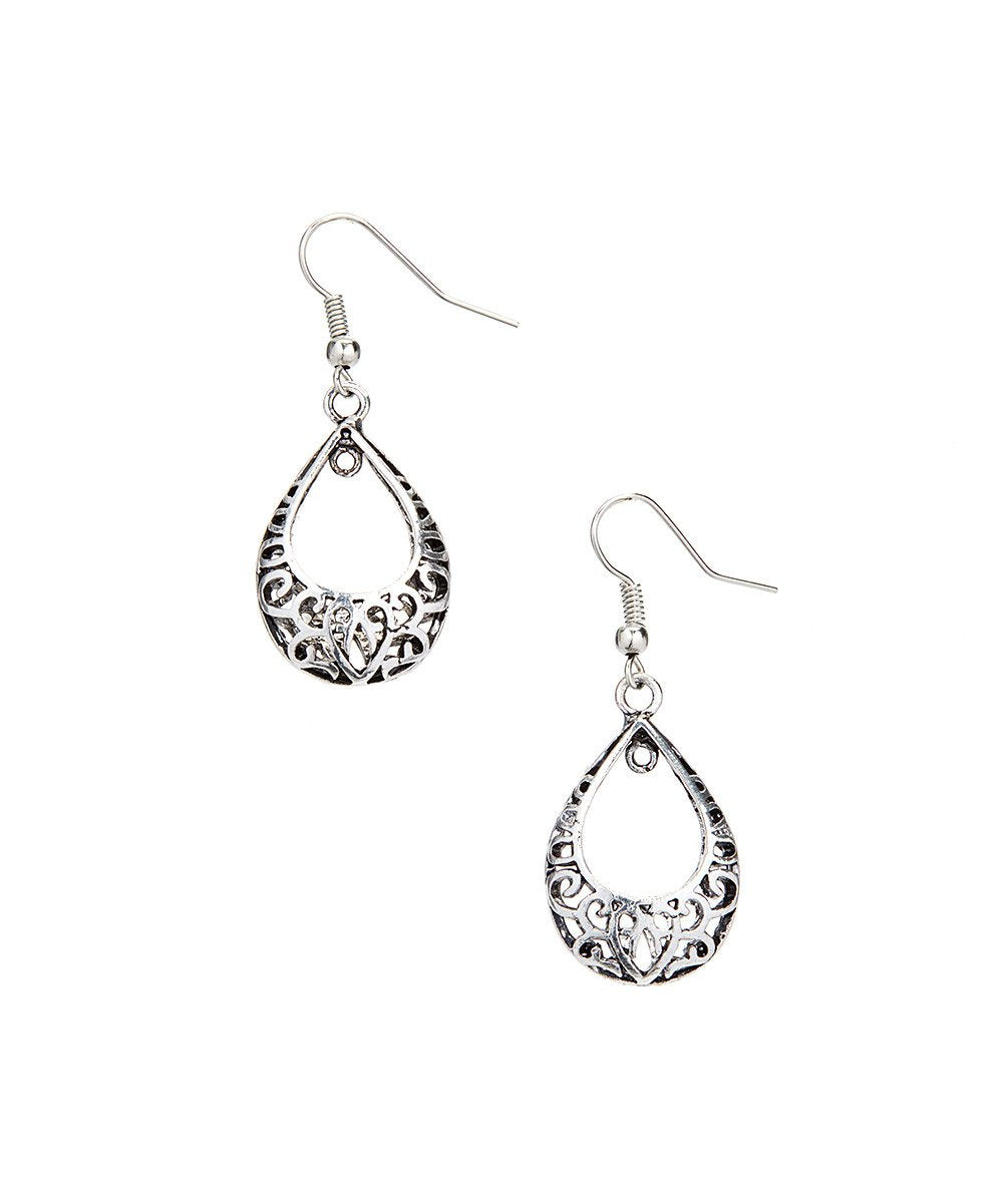 Retro Teardrop Silver Earrings - Textured Statement Jewelry - Jewelry & Watches - Bijou Her -  -  - 