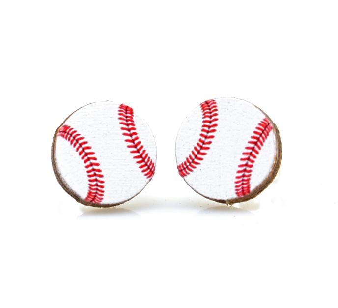 Sustainable Baseball Stud Earrings | Eco-Friendly Wood Design | Hypoallergenic Earstud - Earrings - Bijou Her -  -  - 