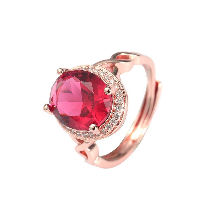 High-end Temperament Oval Simulated Red Tourmaline Gemstone Ring - 0 - Bijou Her -  -  - 