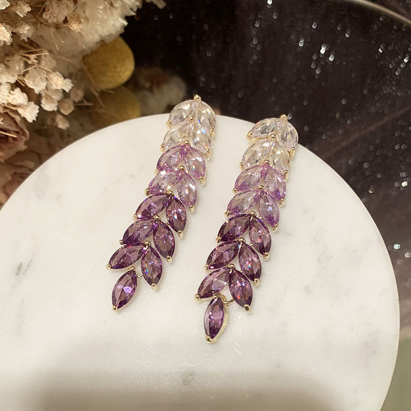 Long Transparent Purple Gradient Ear Earrings - 0 - Bijou Her -  -  - 