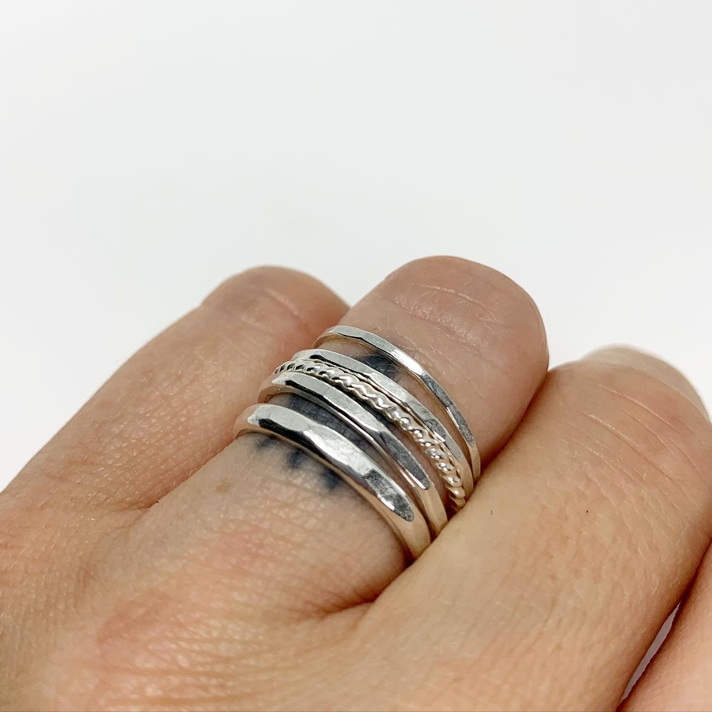 Nature-Inspired Stacking Ring Set for Bridal Bands: Handmade Recycled Sterling Silver Jewelry by Jennifer Cervelli - Jewelry & Watches - Bijou Her -  -  - 