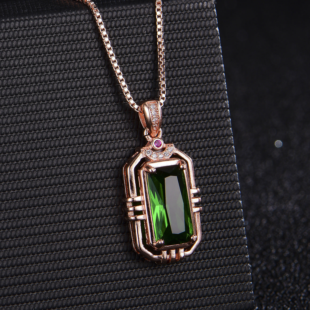 Rectangular Simulation Emerald 18K Rose Gold Color Treasure Pendant Necklace For Women - 0 - Bijou Her - Color -  - 