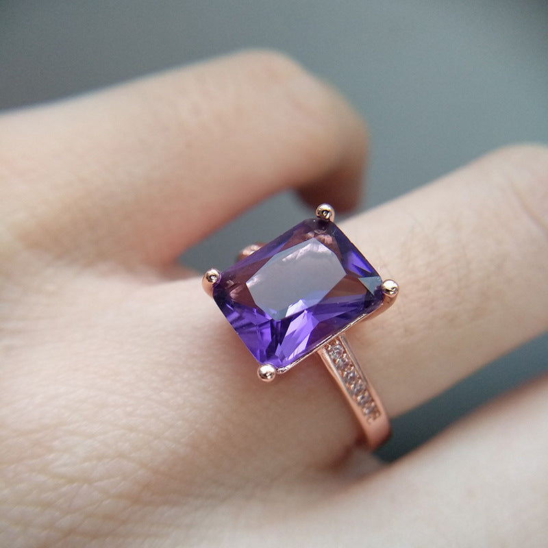 Square Amethyst Ring Jewelry Bracelet Set - 0 - Bijou Her -  -  - 