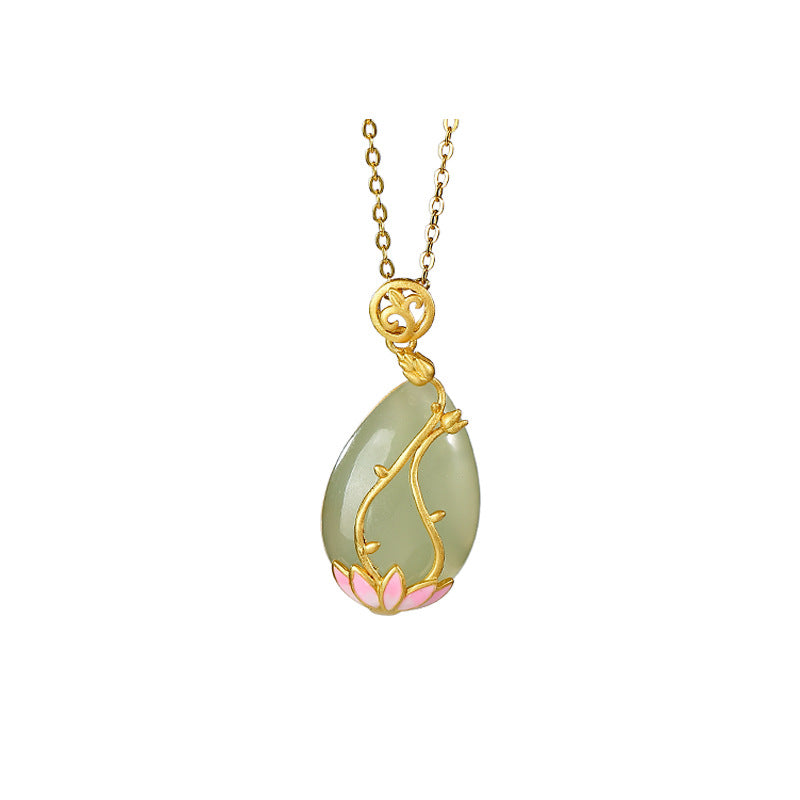 S925 Pure Silver Gold-plated Natural Hotan Jade Sapphire Pendant - 0 - Bijou Her - style -  - 