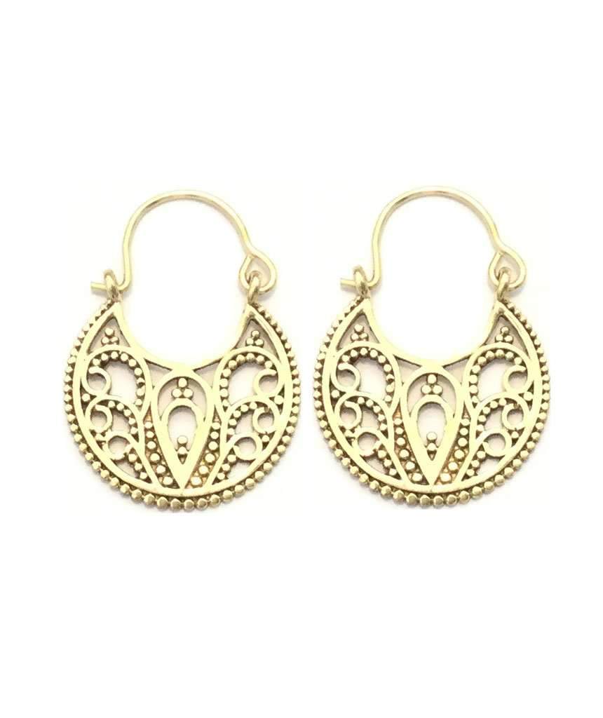Handmade Gold Flower of Life Earrings from Rajasthan, India - Hypoallergenic and Nickel-Free Jewelry for Sensitive Skin - Jewelry & Watches - Bijou Her -  -  - 
