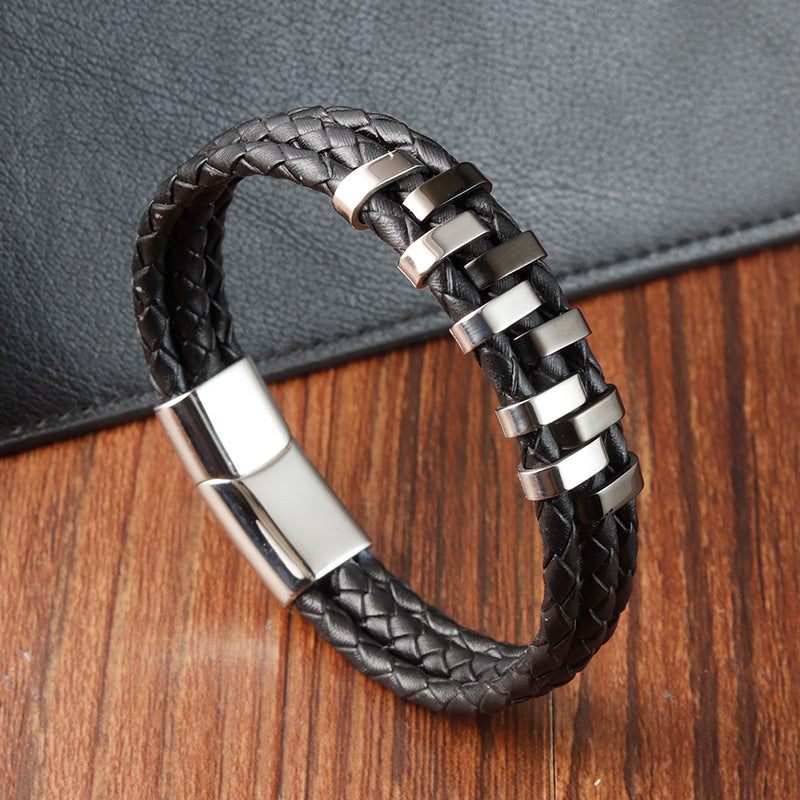 Stainless Steel Leather Woven Bracelet - 0 - Bijou Her - Color -  - 