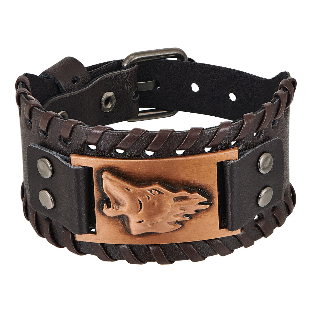 Toten Design Nordic Viking Odin Bracelet Genuine Leather Wolf Head Bracelet For Men Animal Bracelet - 4 - Bijou Her - Bracelet -  - 