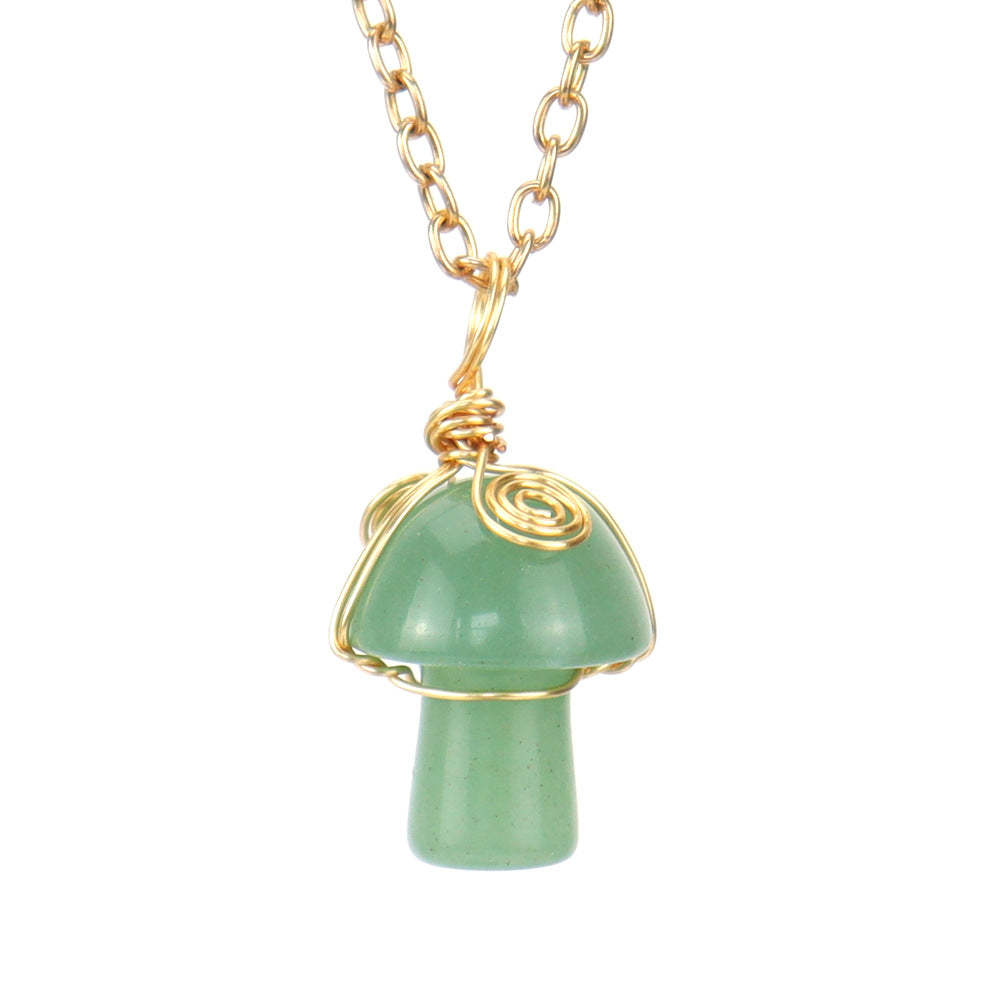 Handwoven Crystal Agate Small Mushroom Pendant Necklace - 0 - Bijou Her - Color -  - 