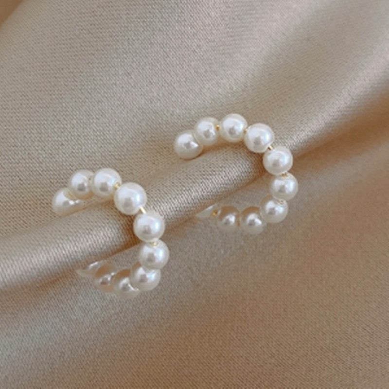 Sweet C-shaped Pearl Temperament Small Earrings Xianfanins Wind Ear Clip - 0 - Bijou Her - Color -  - 