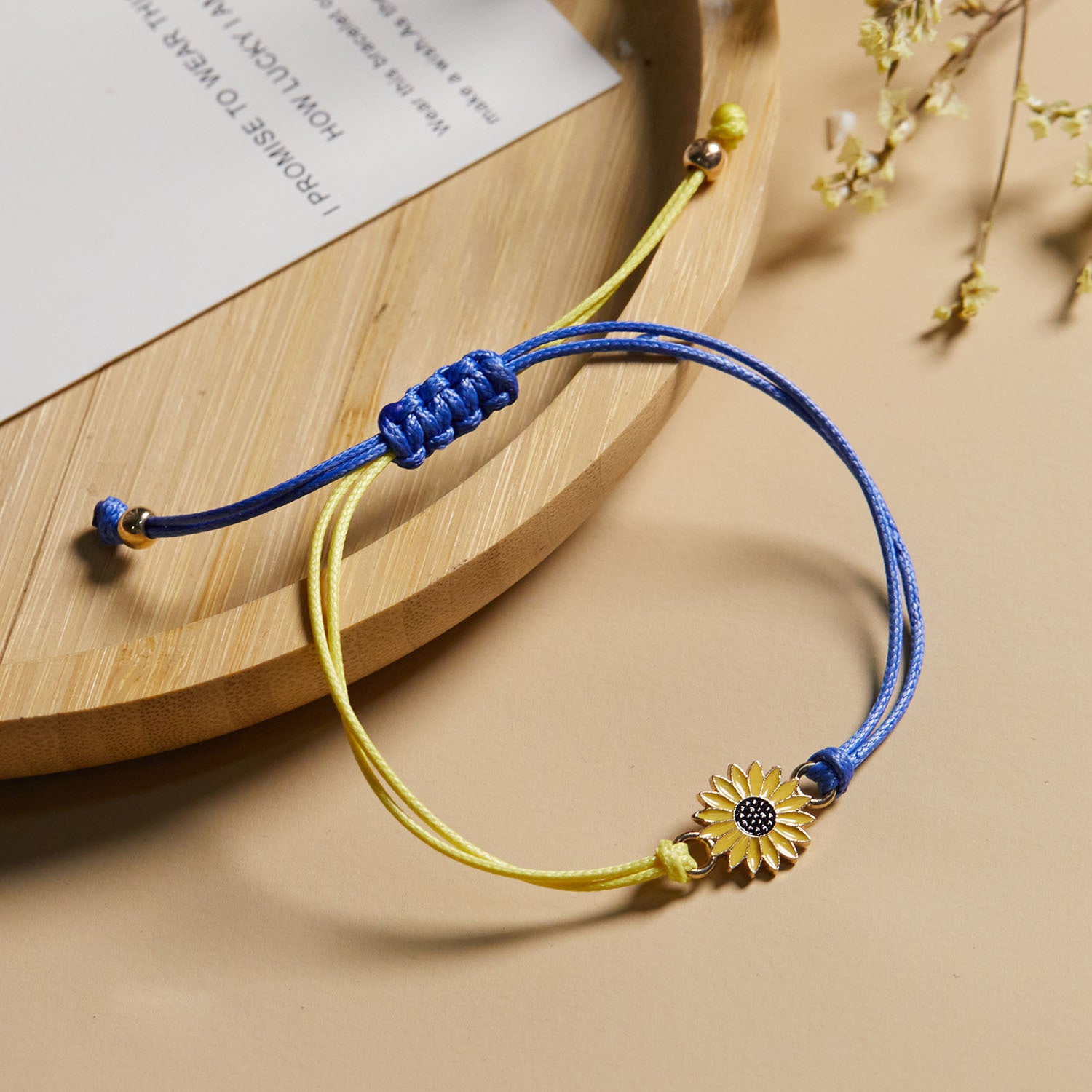 Sunflower Patchwork Color Men's And Women's Adjustable Yellow And Blue Bracelet Sunflower Braided - 0 - Bijou Her -  -  - 