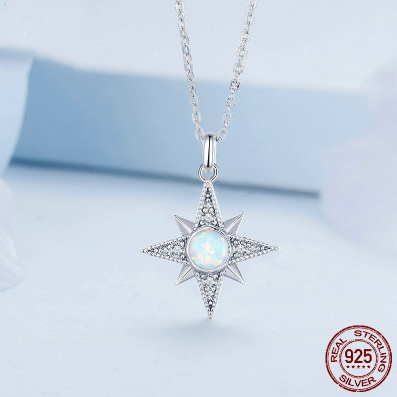 S925 Silver Star Opal Necklace Female - 0 - Bijou Her -  -  - 