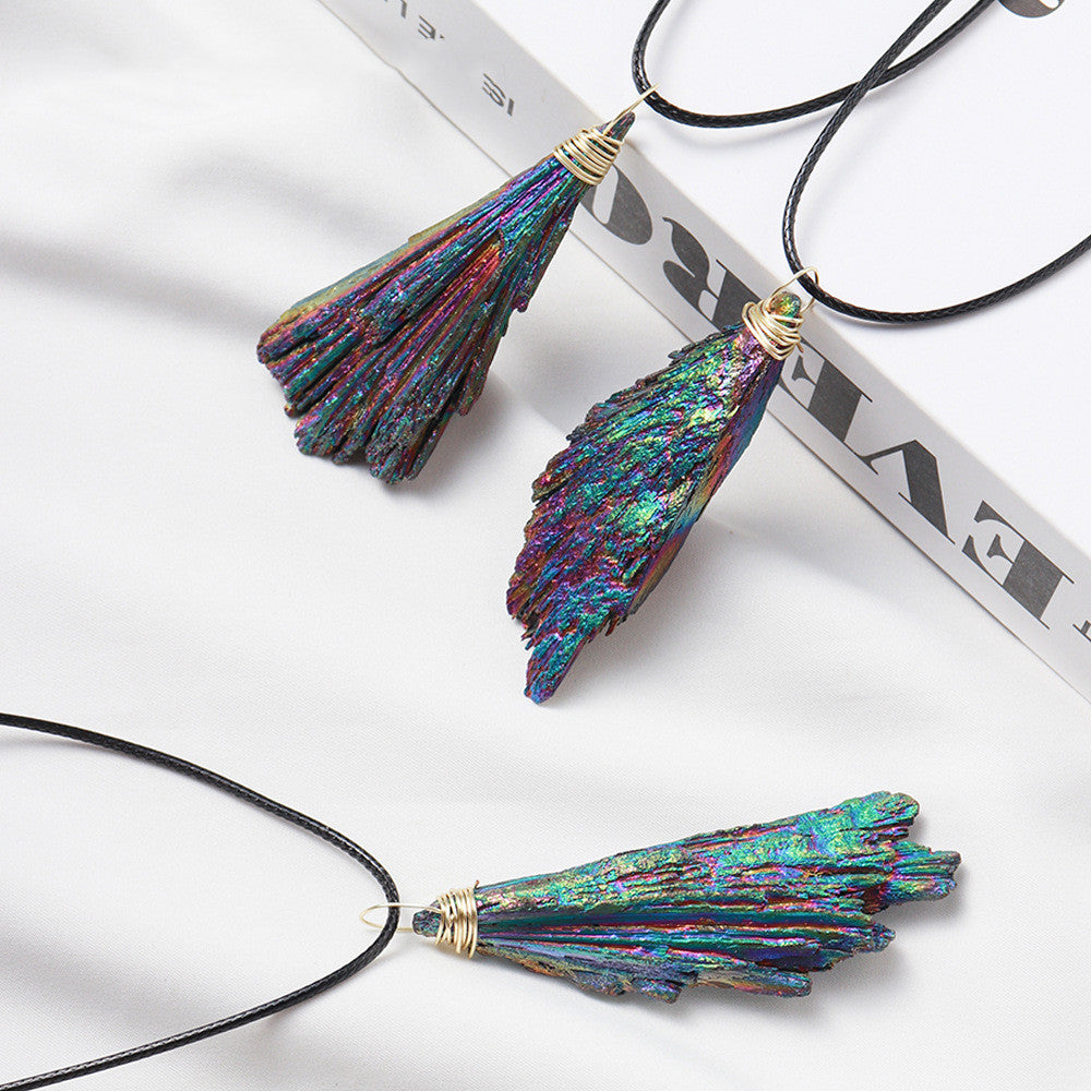 Natural Black Tourmaline Raw Stone Electroplating Pendant - 0 - Bijou Her -  -  - 