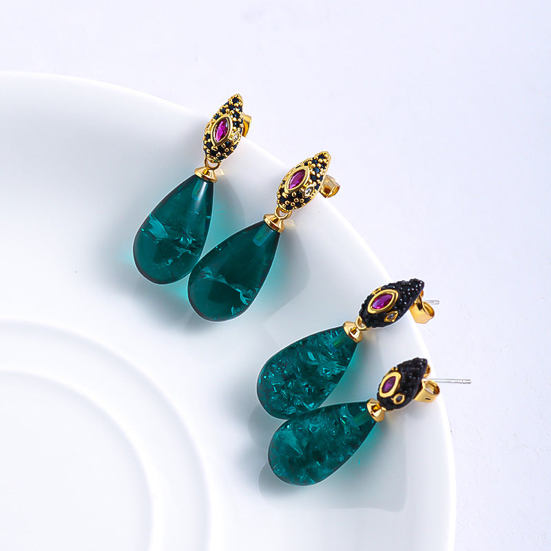 Green Water Drop Design Full Of Diamond Earrings - 0 - Bijou Her -  -  - 