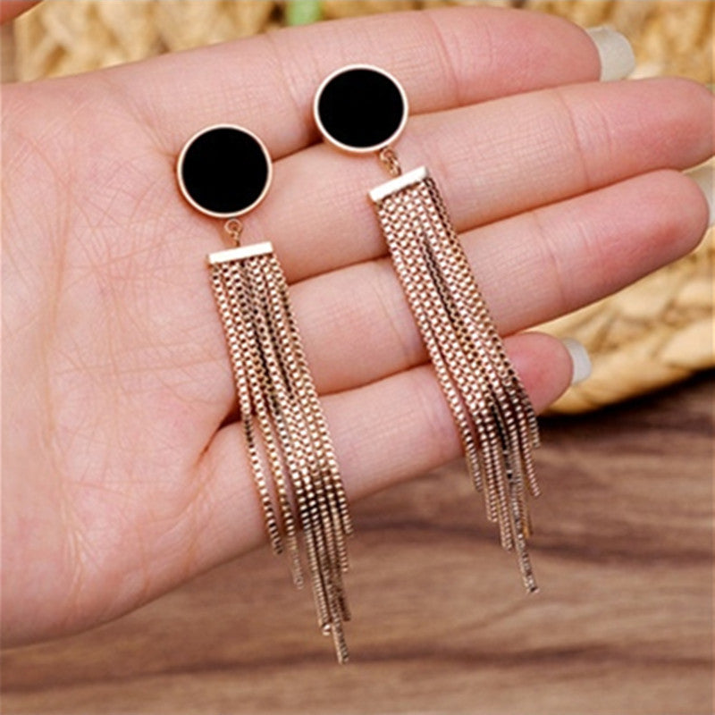 Titanium Steel Stud Earrings Women's Long Tassel Show Temperament - 0 - Bijou Her -  -  - 