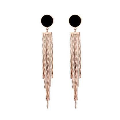 Titanium Steel Stud Earrings Women's Long Tassel Show Temperament - 0 - Bijou Her - Color -  - 