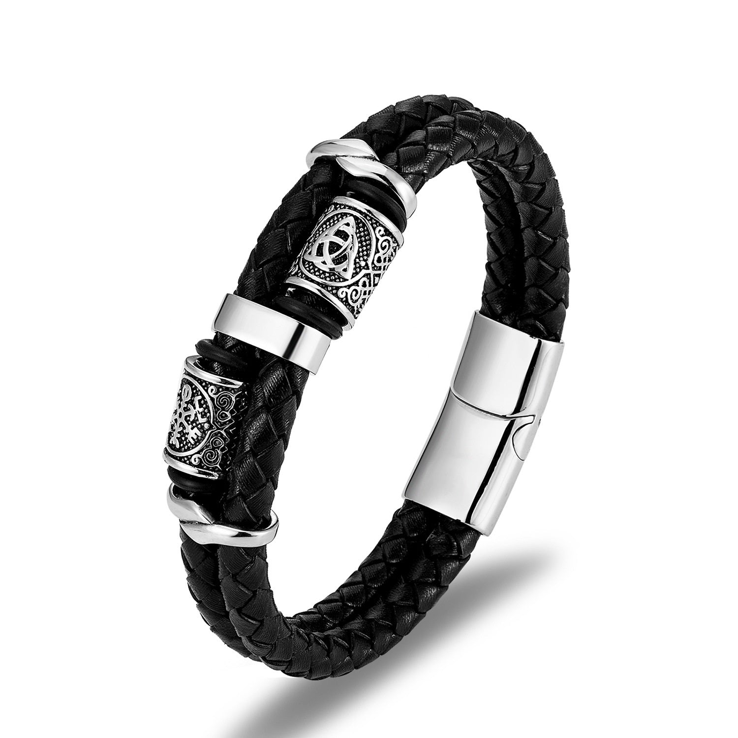 Stainless Steel Men's Multi-layer Leather Knitting Bracelet - 0 - Bijou Her - Color -  - 