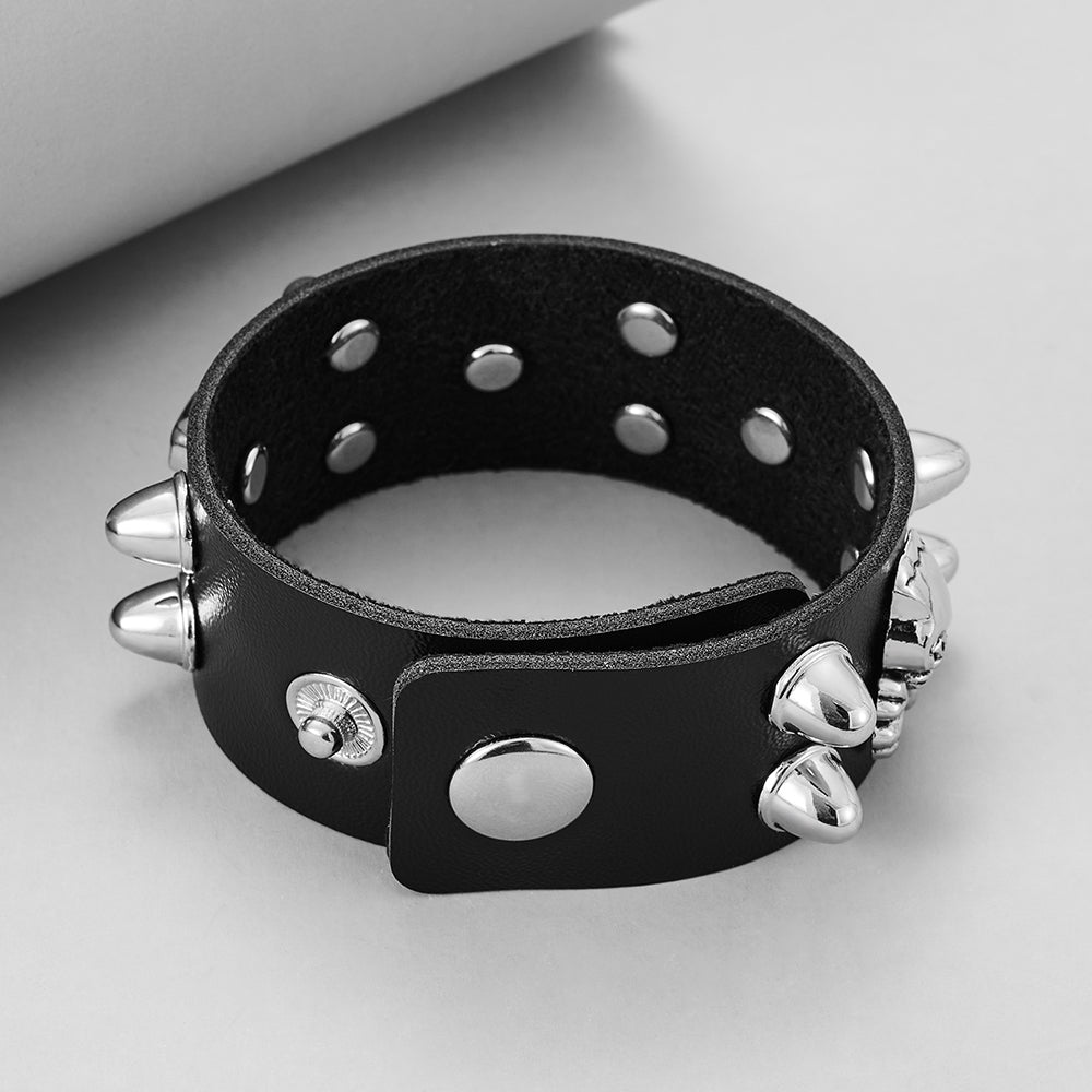 Round Rivet Gothic Bracelet Hip Hop Dark Skull Head Leather Bracelet - 4 - Bijou Her -  -  - 