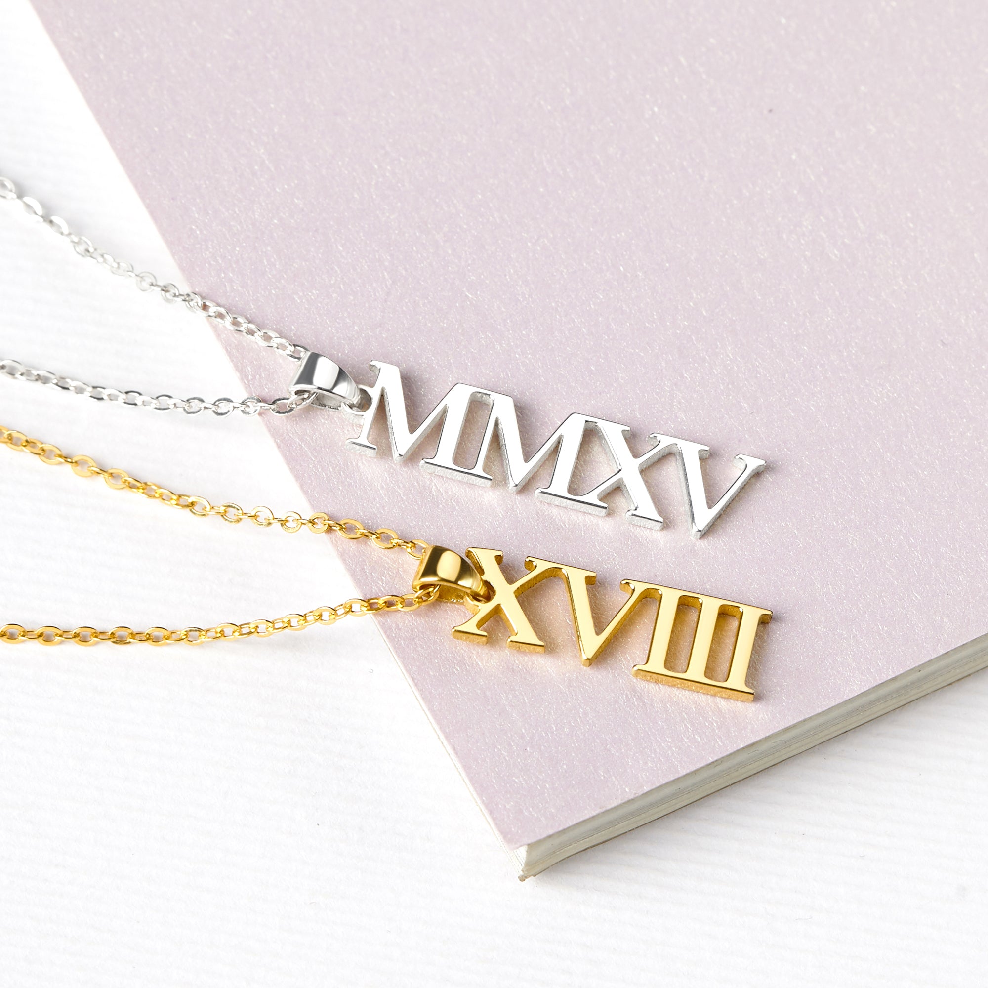 Personalized Roman Numeral Necklace - 925 Sterling Silver & 18K Gold Plated, Gift for Her, Mom, Grandma, Christmas, Birthday - Necklaces - Bijou Her -  -  - 