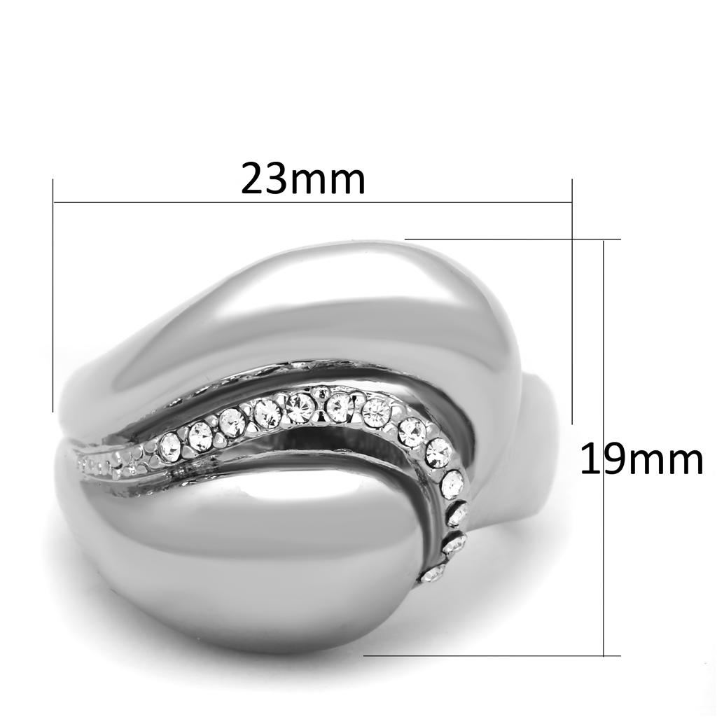 Rhodium Brass Ring with Top Grade Crystal - Clear, 10.20g, Backordered - Jewelry & Watches - Bijou Her -  -  - 