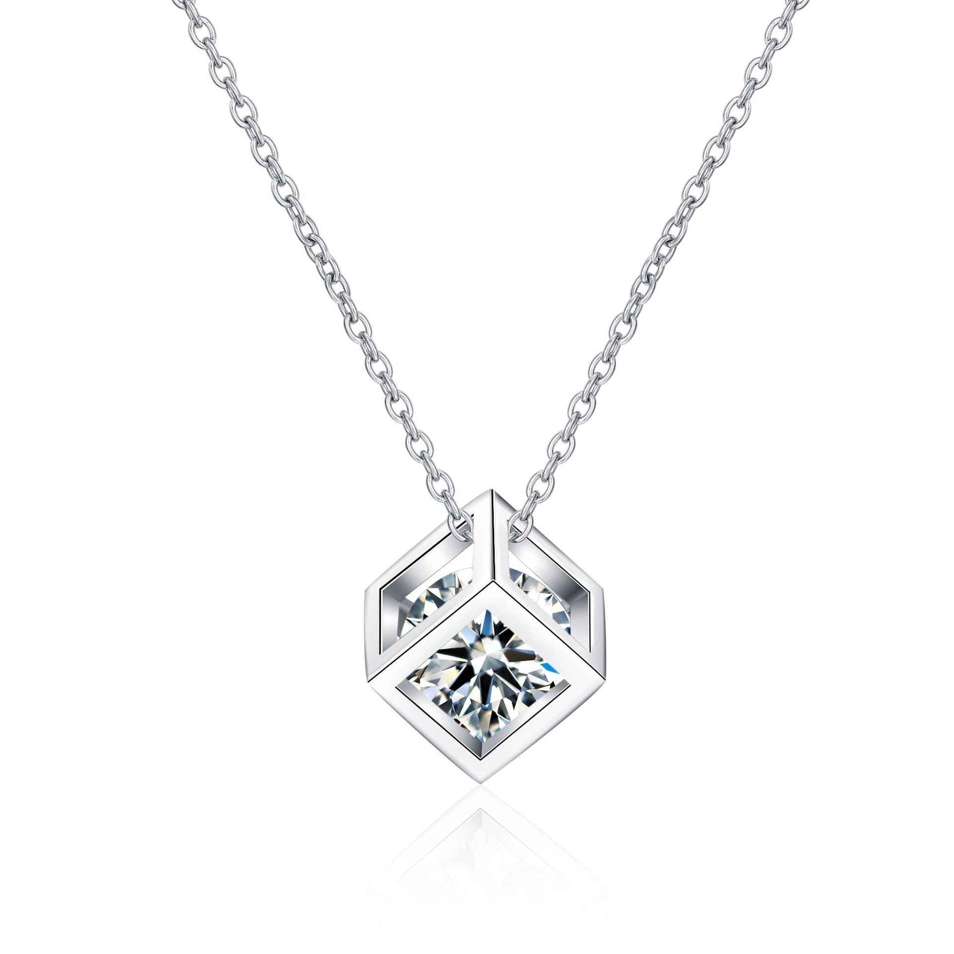 Moissanite Diamond Necklace Square Pendant - 0 - Bijou Her -  -  - 