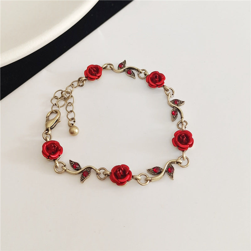 Women's Fashion Vintage Rose Flower Bracelet Necklace Earrings Set - 0 - Bijou Her - Color -  - 