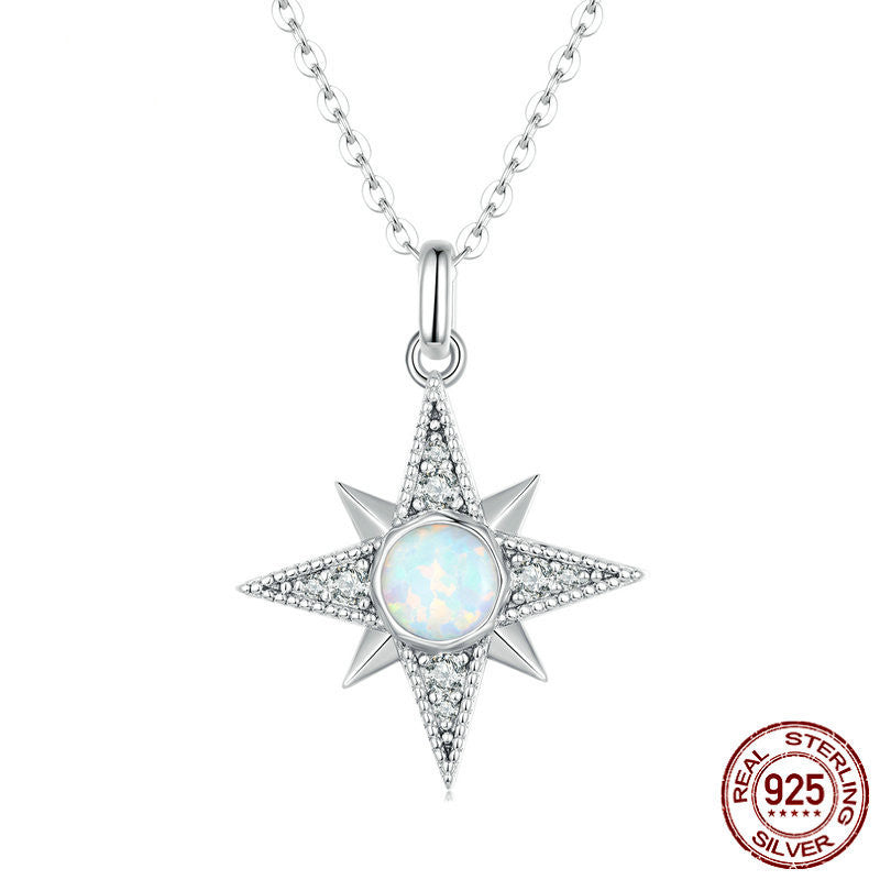 S925 Silver Star Opal Necklace Female - 0 - Bijou Her - Color -  - 