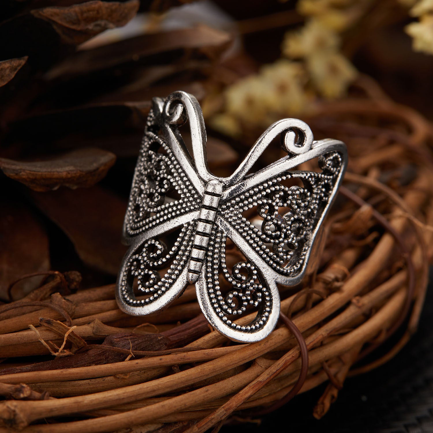 Personalized Vintage Cut-out Butterfly Owl Ring - 0 - Bijou Her -  -  - 