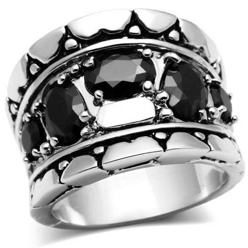 Rhodium Brass Ring with AAA Grade CZ in Black Diamond - Backordered, 4-7 Day Shipping Lead Time - Jewelry & Watches - Bijou Her - Size -  - 