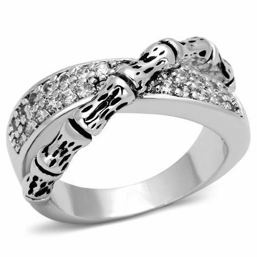 Rhodium Brass Ring with AAA Grade CZ - Clear Center Stone, 4-7 Day Shipping Lead Time - Jewelry & Watches - Bijou Her - Size -  - 