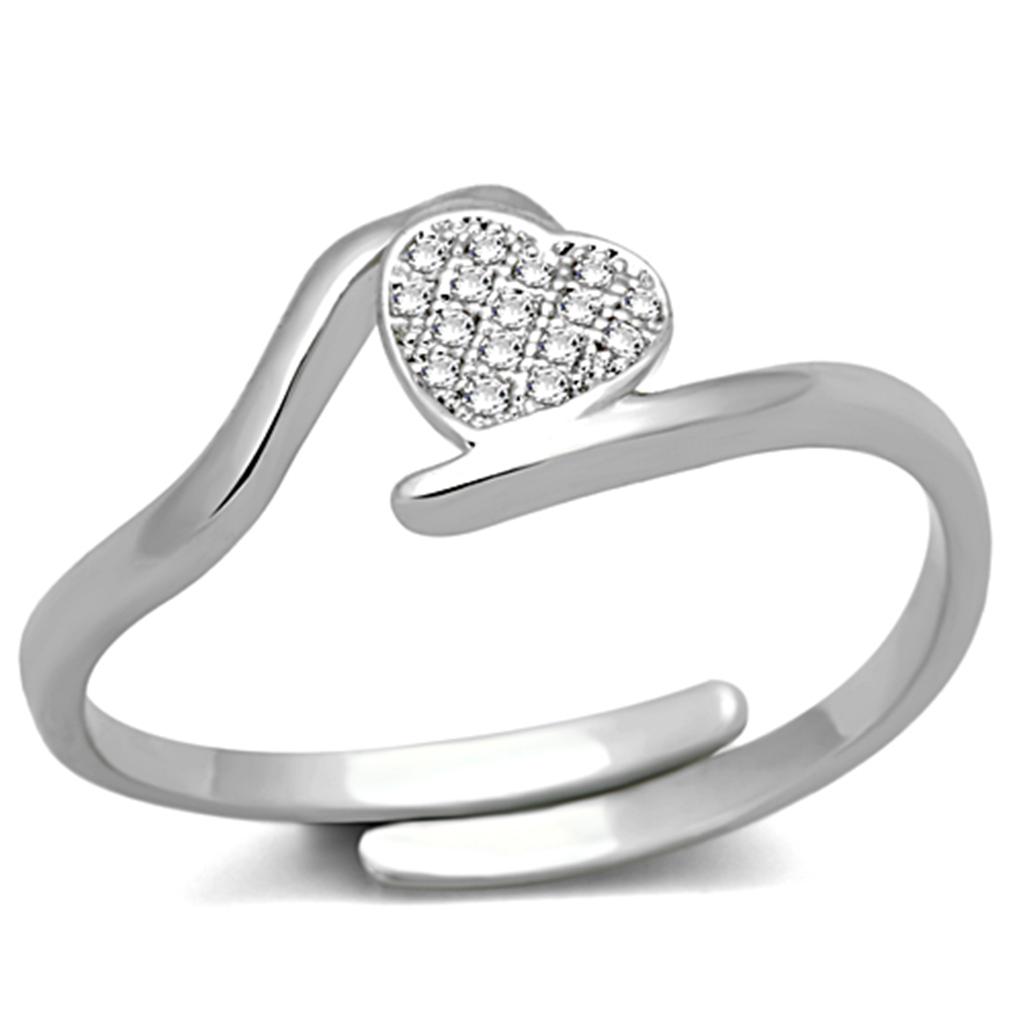 Rhodium Brass Ring with AAA Grade CZ - Clear Stone Heart Jewelry Collection for Valentine's Day - Jewelry & Watches - Bijou Her -  -  - 