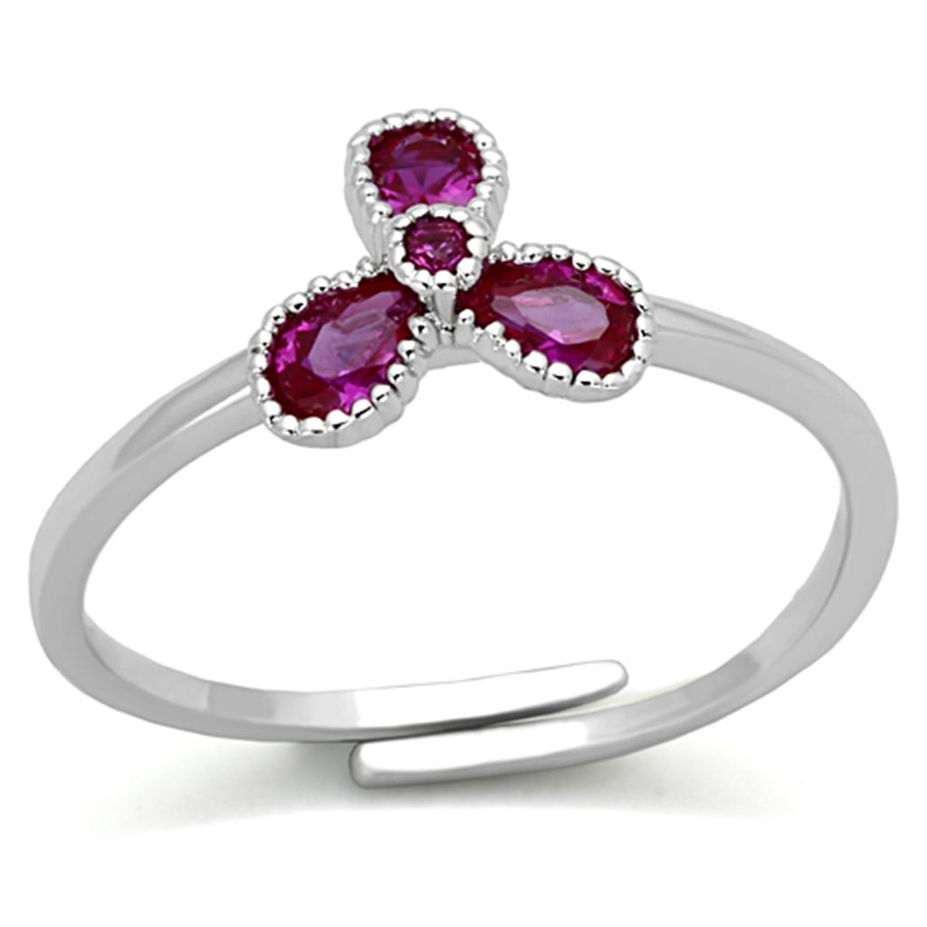 Rhodium Brass Ring with Synthetic Ruby Corundum - Backordered, 1.30g Weight - Jewelry & Watches - Bijou Her -  -  - 