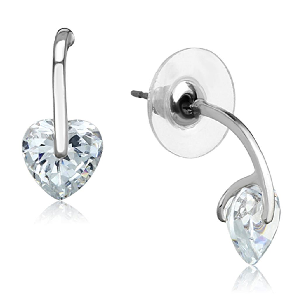 Rhodium Brass Earrings with AAA Grade CZ - Clear Center Stone - Backordered - Jewelry & Watches - Bijou Her -  -  - 