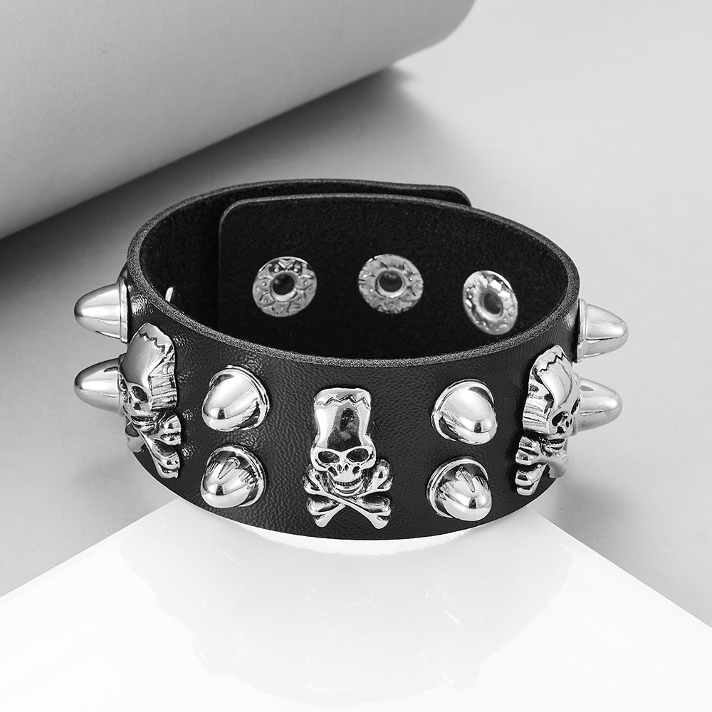 Round Rivet Gothic Bracelet Hip Hop Dark Skull Head Leather Bracelet - 4 - Bijou Her -  -  - 