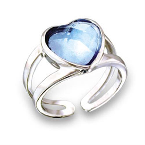 Rhodium Brass Ring with Top Grade Sea Blue Crystal Stone - Rings - Bijou Her -  -  - 